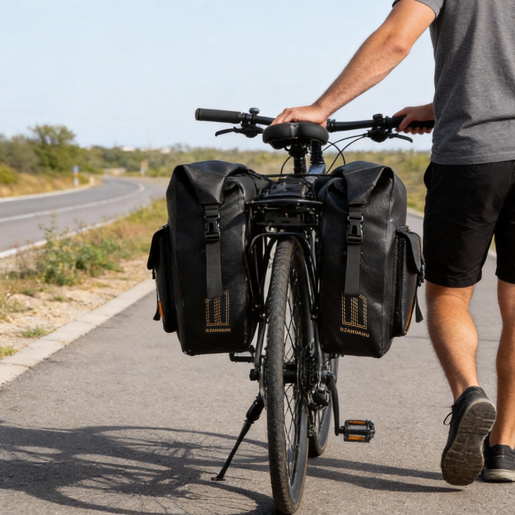 ENJOHOS Alforja para Portabultos Trasero de Bicicleta 20-35L Alforja Trasera Bolsa Portaequipajes Bici de Viaje con Cierre Enrollable Resistente al Agua Bandolera con 1 Correa para el Hombro, Negro