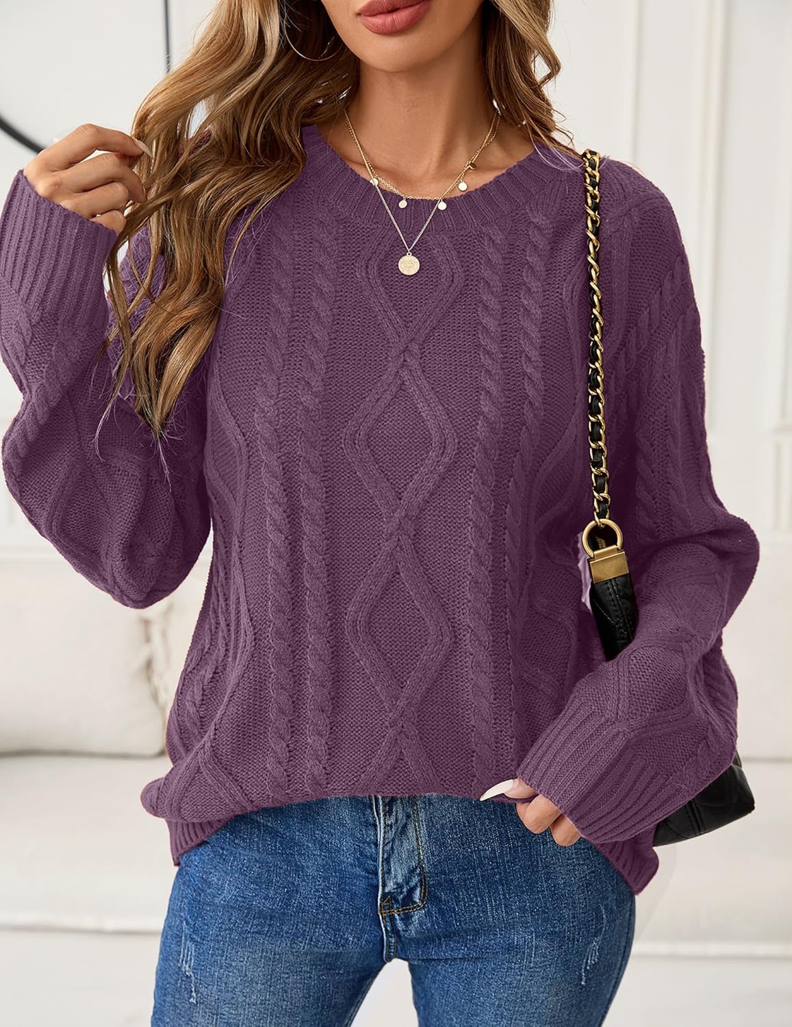 Womens Oversized Cute Chunky Cable Knit Sweater Winter 2025 Trendy Ladies Dressy Casual Long Sleeve Pullover Top - Image 2