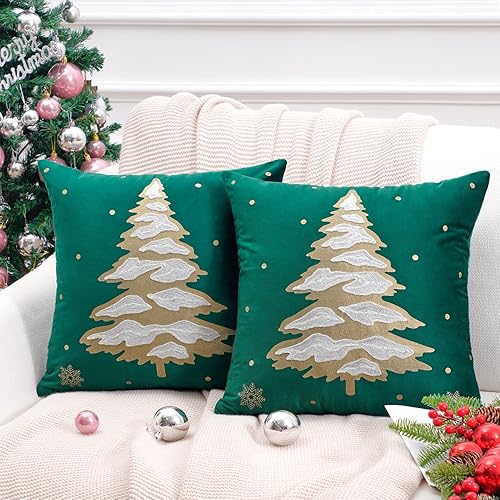 Topfinel Juego de 2 fundas de almohada para árbol de Navidad 18 x 18 pulgadas fundas de almohada de terciopelo suave fundas de almohada decorativas