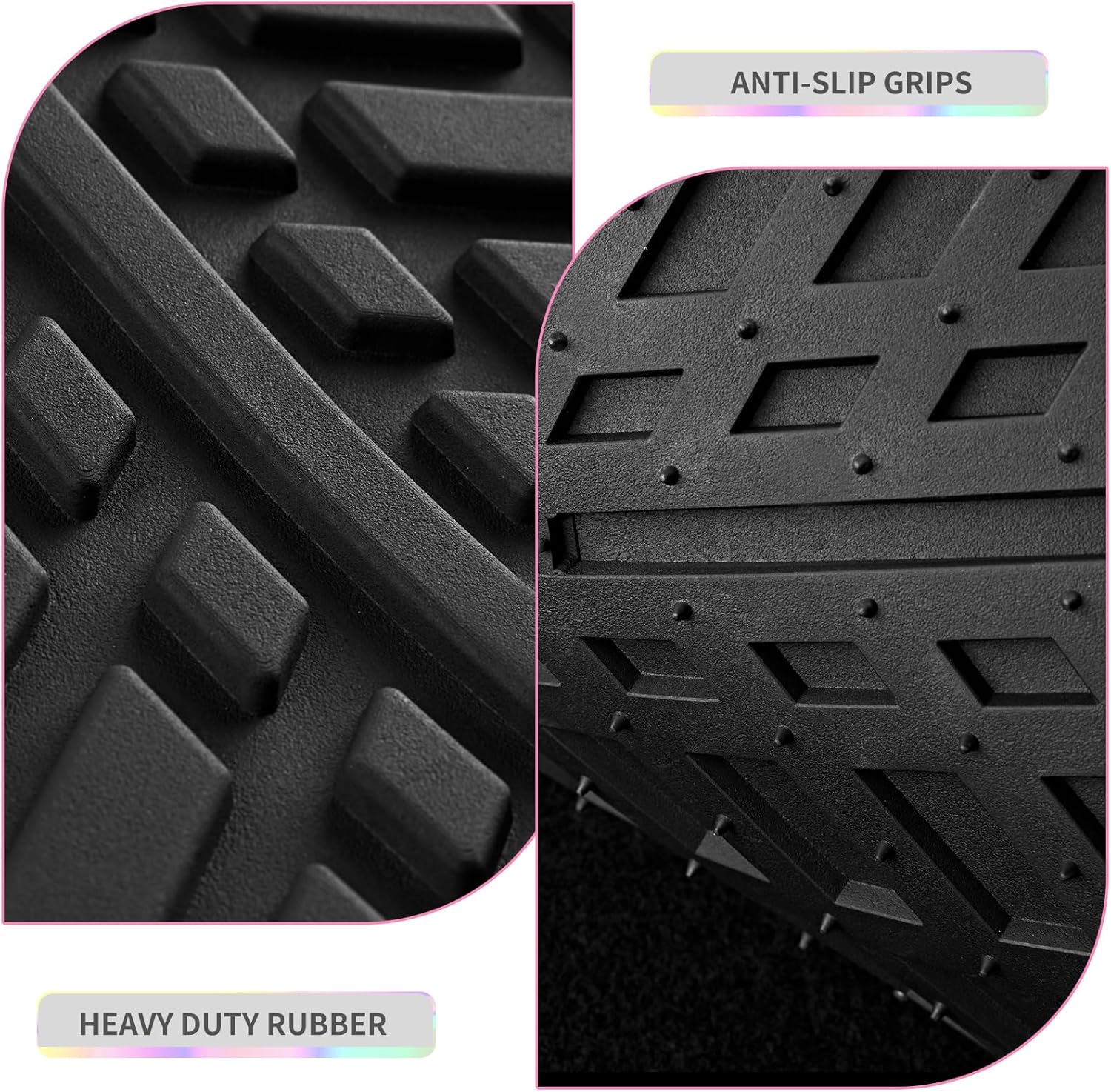 PIC AUTO Car Floor Mats, Pink Aluminum-Molded with Full-Circle Iridescent Inlay Strip Car Mats, Universal-Fit Rubber Mats for Cars, Trucks & SUVs, All-Weather, Non-Slip, Easy-to-Clean Interior Mats - Image 4