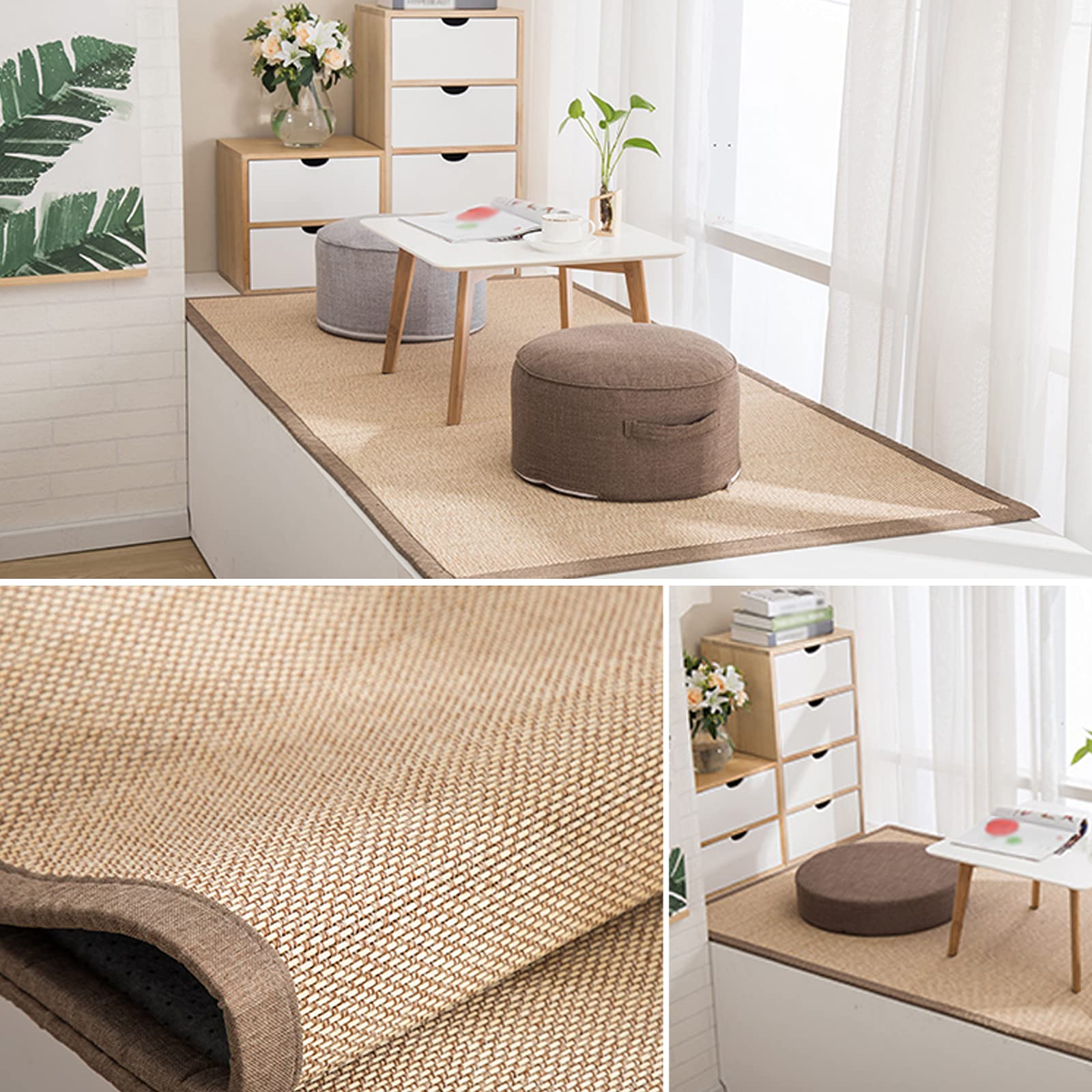 Naturfaser Bambusteppich,Strapazierfähiger Bordürenteppich,Rutschfester Teppich Bambus,2,5cm Dicker Bambusmatte,Aufrollbar,für Wohnzimmer Schlafzimmer Tee Raum Zen-Raum (W115xH250cm/45.3"x98.4")