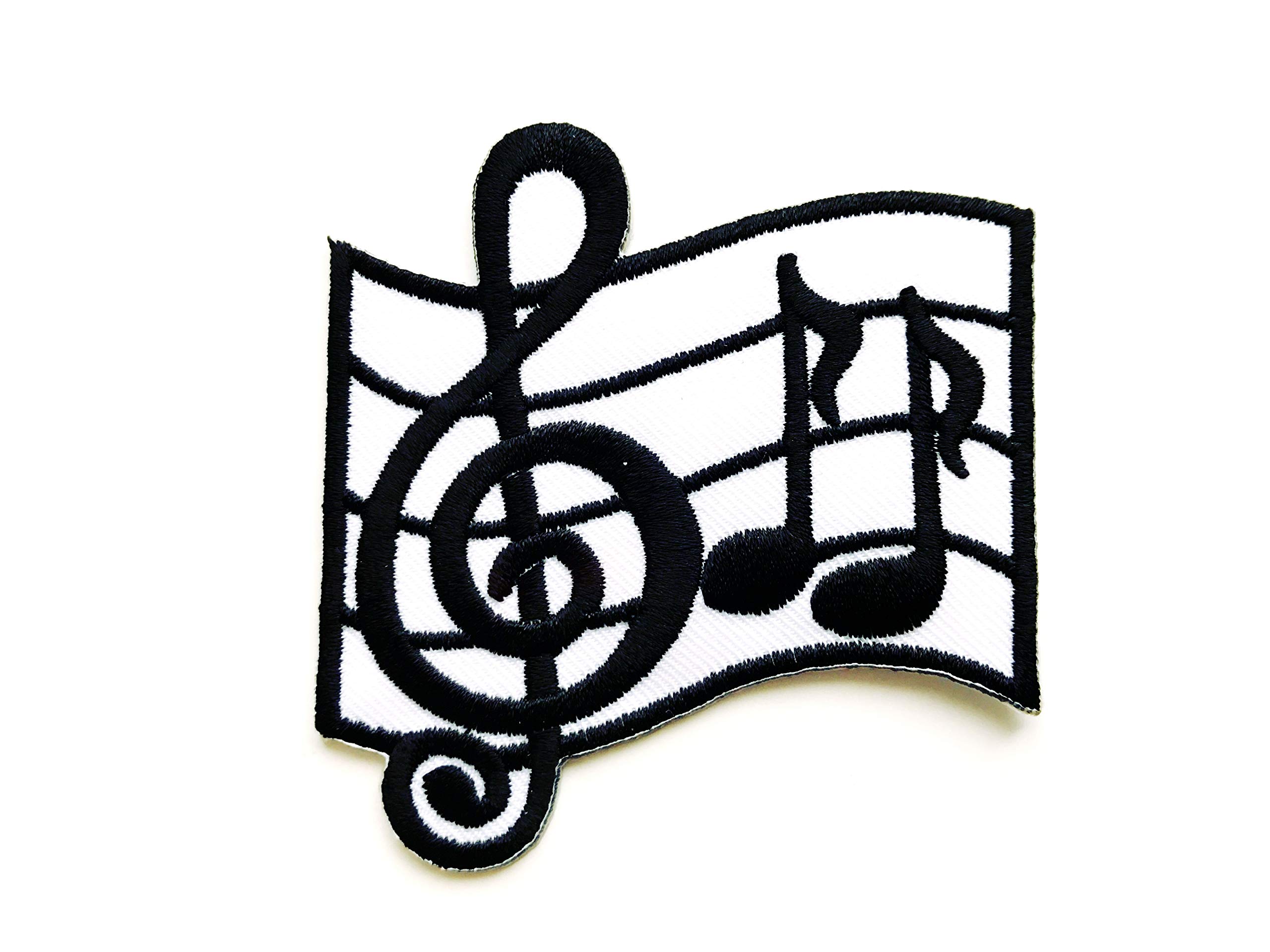TH White Musical Notes G Clef Eighth Music Scale Classical Sew Iron on Embroidered Applique Badge Sign Patch Clothing etc.