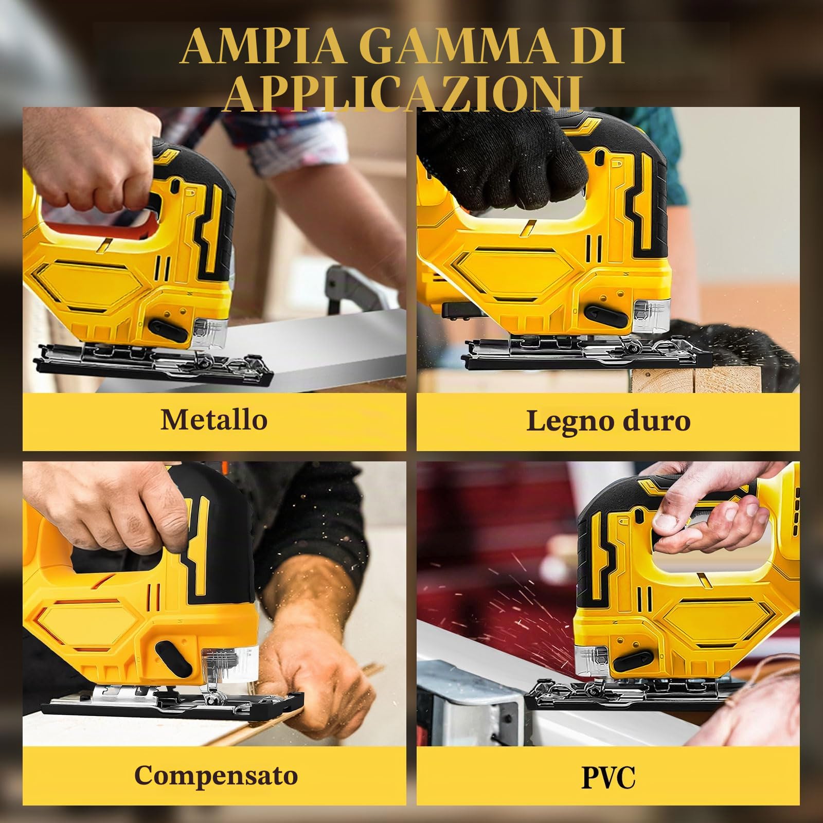 Sega elettrica senza fili per DEWALT, seghetto alternativo 400W 2700RPM con taglio smussato a 45°, 3 impostazioni orbitali con 6 lame di ricambio per metallo, PVC, compensato, PVC (per DEWALT)