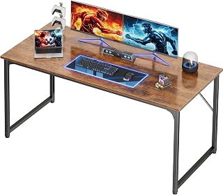 PRAISUN 55x24 Inch Rustic Brown Computer Desk - Deeper Desktop, Sturdy Metal Frame for Gaming, Home Office, Study