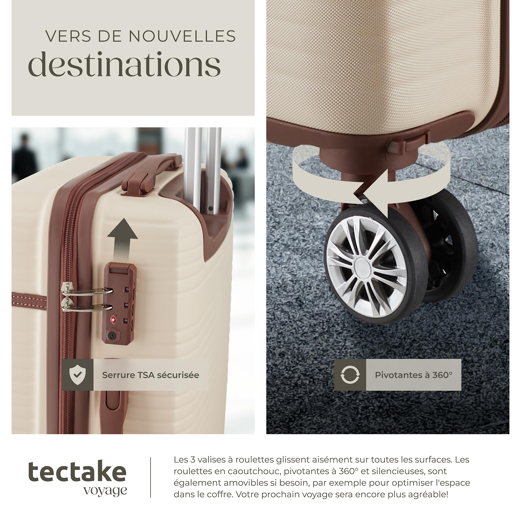 tectake® Set de Valise de Voyage 13 Pcs. Valise Grande Taille Valise soute Valise Cabine Petite Valise Sacs de Voyage Valise Maternité ABS avec roulettes 360° Poignée télescopique Cadenas TSA Solide