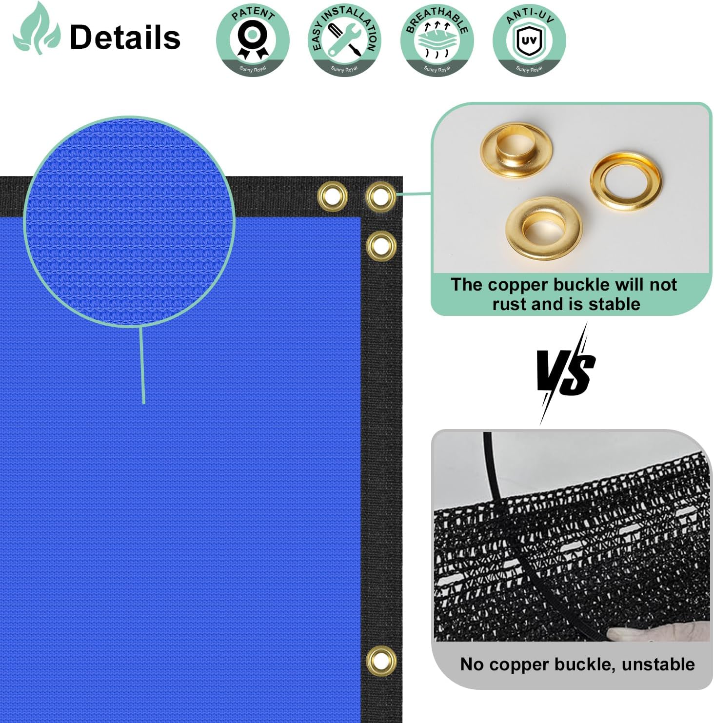 SunnyRoyal 5' x 50' Blue Privacy Fence Screen Heavy Duty Windscreen Mesh Fencing Shade Fabric with Brass Grommets for Outdoor Fence Garden Patio Swimming Pool