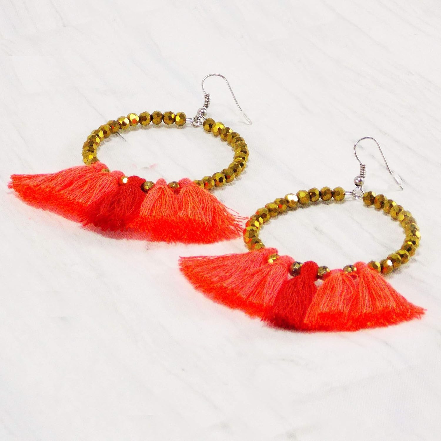 HANDMADE Golden Beaded Earrings For Her Boho Earrings orange Large Hoop Earrings African unique gifts - Image 4