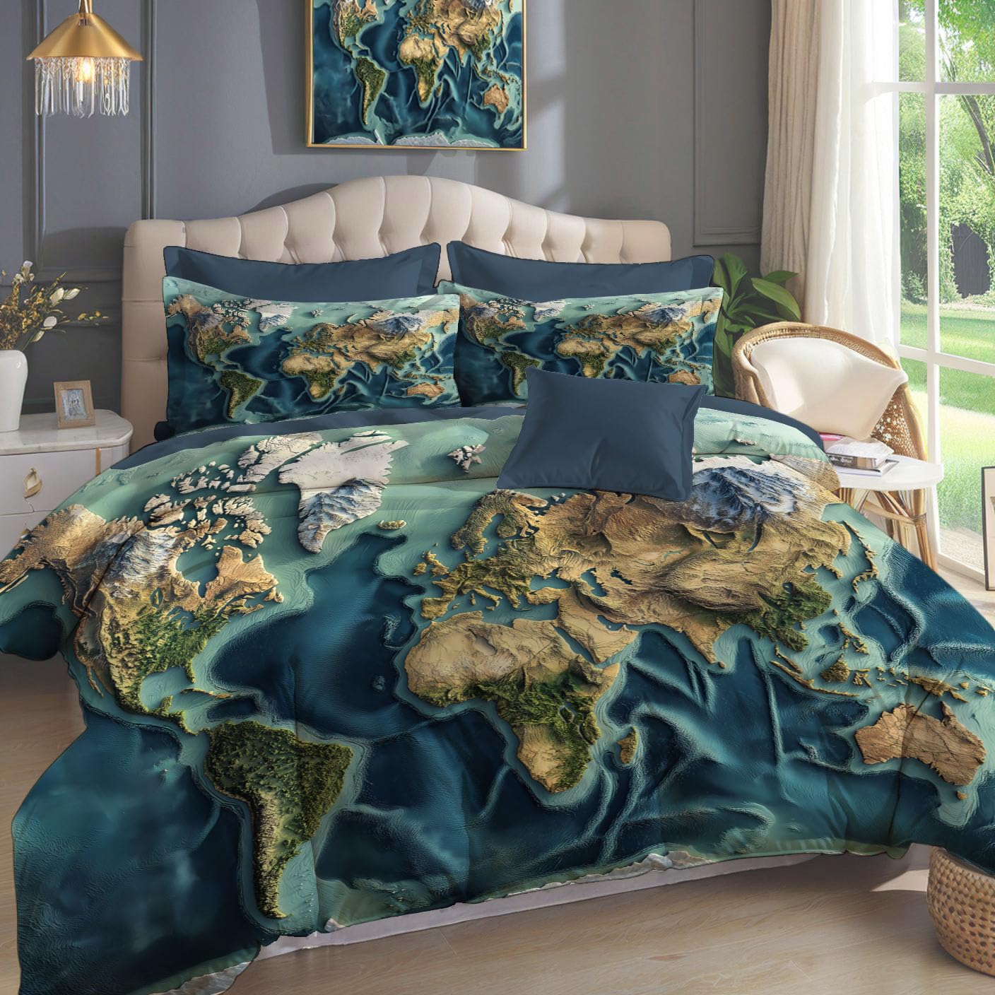 Housse de couette 140x200 zippée pour lit adulte thème voyage