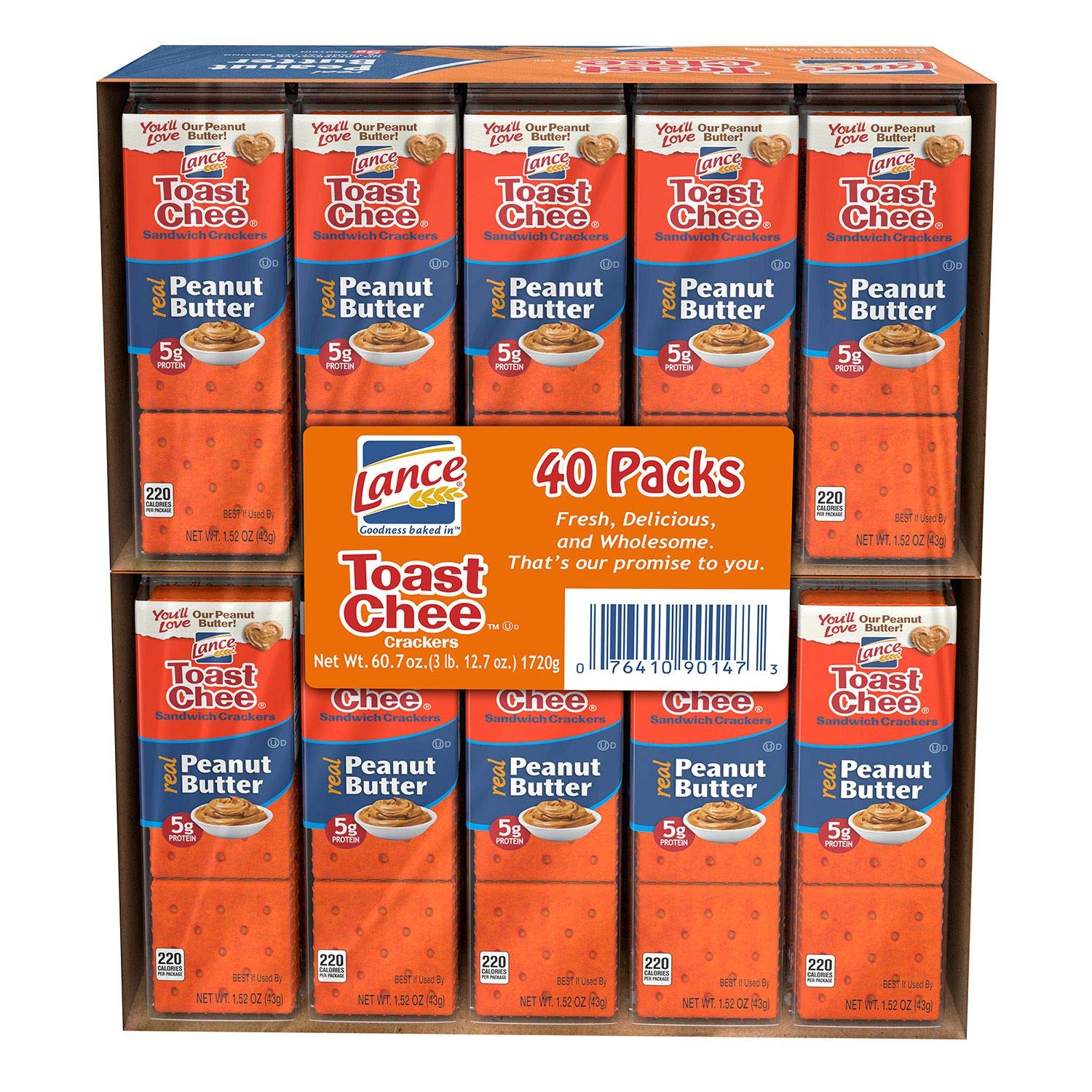 Lance Toast Chee Peanut Butter Crackers,1.52 Ounce (Pack of 40)