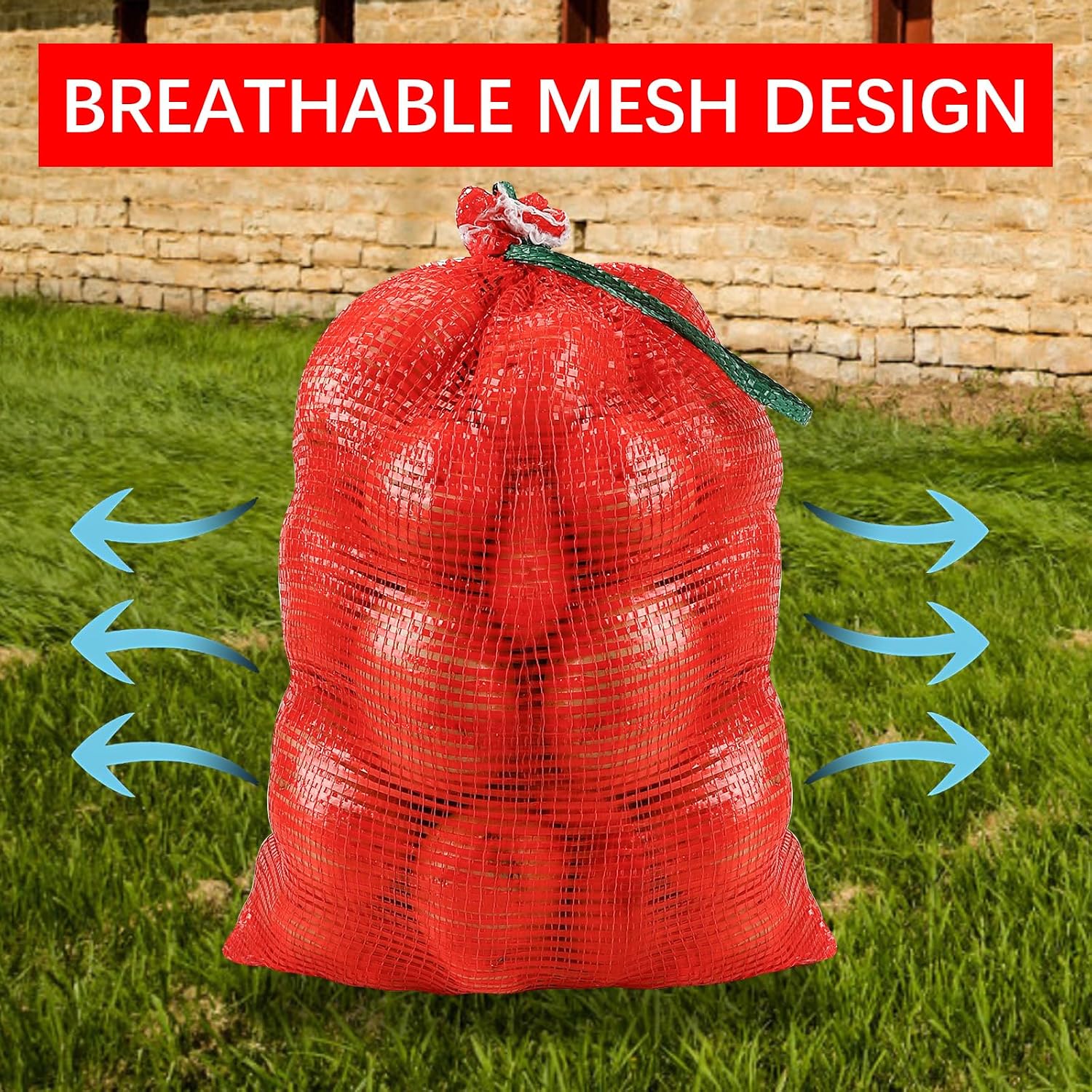 16 Pack 20x14in Red Mesh Onion Bags with Drawstring, 35 lb Reusable Fresh Produce Onion Storage Sacks For Onions Potato Garlic Citrus Crawfish and Firewood, Washable Breathable Net Bags For Vegetable | Breathable
