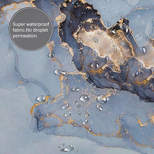 Miniatura 4 de Domoku Cortina de ducha de tela de mármol para decoración de baño, moderna, estándar de lujo, impermeable, lavable, 72 x 78, azul, azul cielo dorado