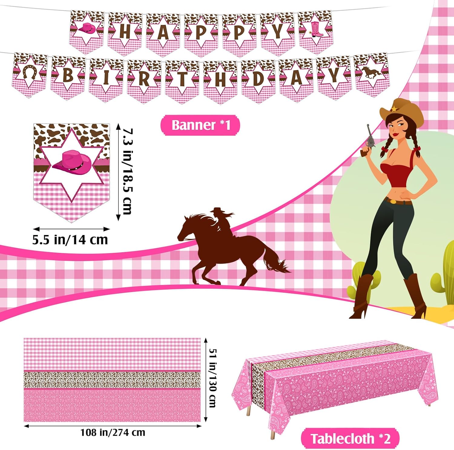 Gejoy 171 Pcs Western Cowgirl Birthday Party Tableware Supplies for 24 Guests Cowgirl Plates Napkins Birthday Banners Tablecloths Cups Knives Forks and Spoons for Party Decoration - Image 4
