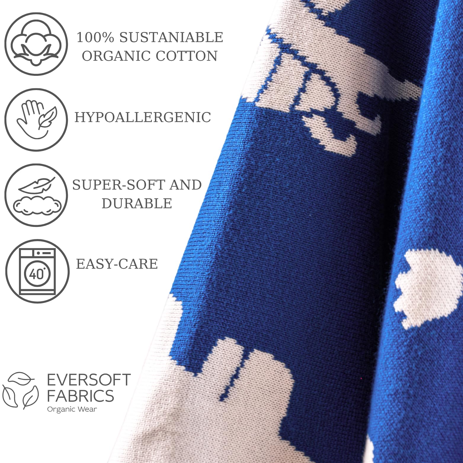 EVERSOFT FABRICS Premium Baby Blanket 350g- 100% Organic Cotton, Oeko-Tex 100 Certified, Lightweight & Soft, Ideal for Sensitive Skin, Perfect for Newborns & Toddlers (Dinosaur Blue&White) - Image 4