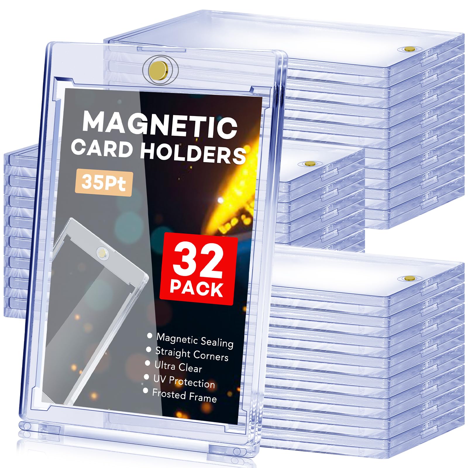 ZENOWICK 32 PCS Magnetic Card Holder, 35pt One Touch Card Holder,U-V Protection Hard Plastic Magnetic Cards Case,Display Case Protector for Sports Game Baseball Cards