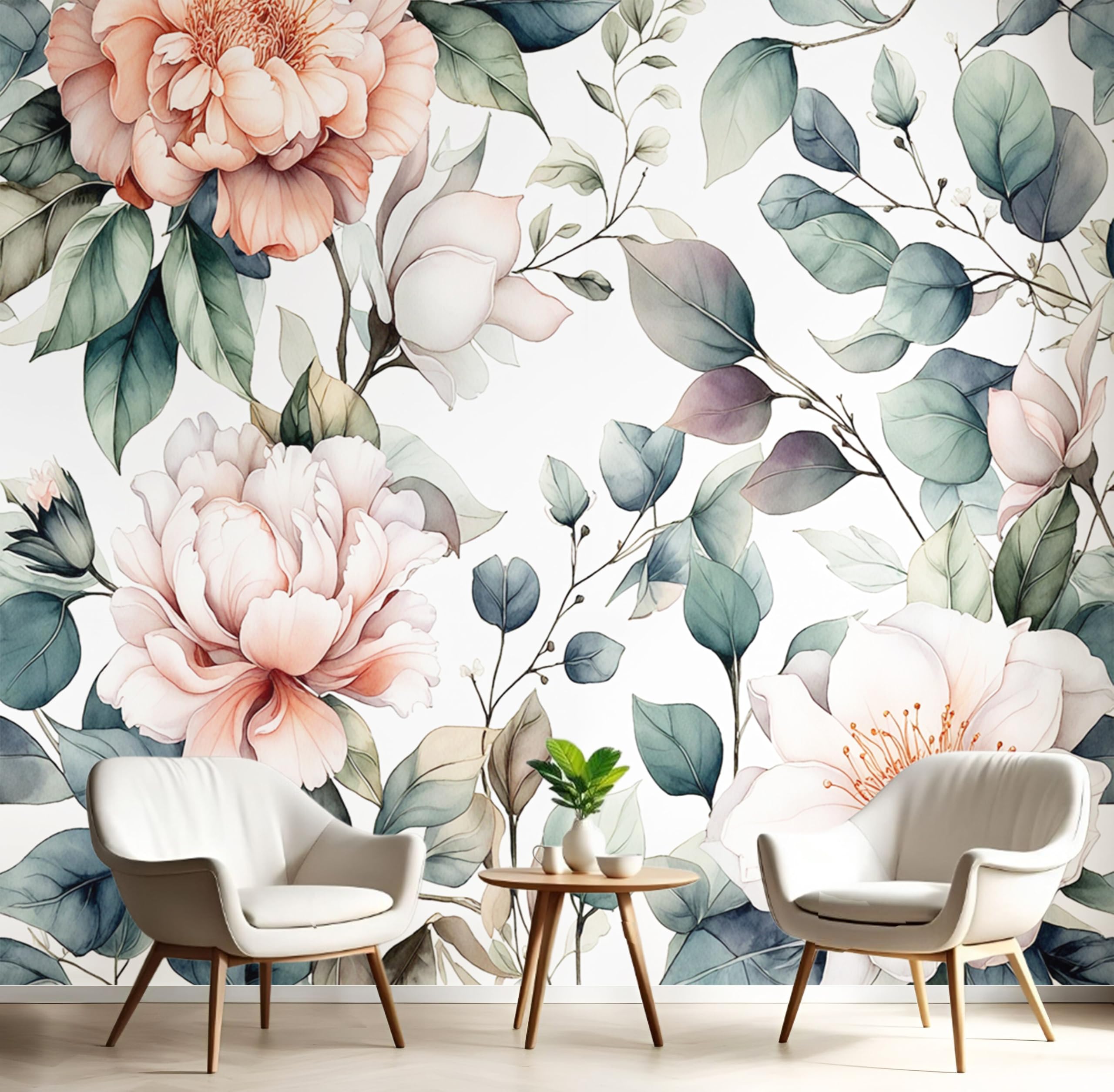 Papier peint panoramique fleurs aquarelle pour une chambre parentale zen