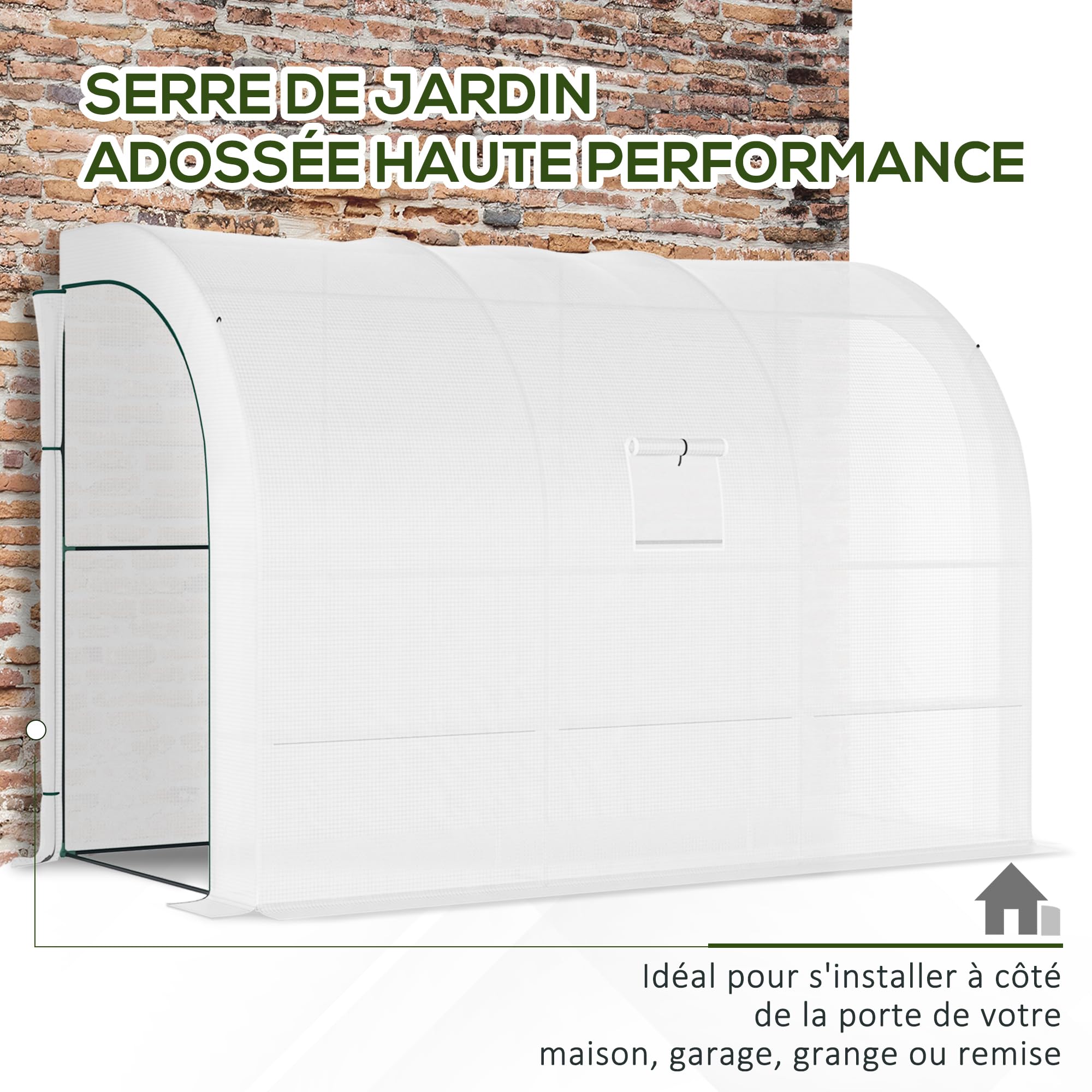 Outsunny Serre de Jardin Adossée Serre de Balcon 300x150x213cm Blanc