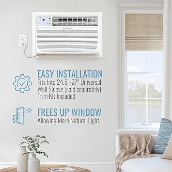 Keystone 10,000 BTU 115V Wall Mounted Air Conditioner & Dehumidifier with Remote Control - Quiet Wall AC Unit for Bedroom, Bathroom, Nursery, Small & Medium Sized Rooms up to 450 Sq.Ft.
