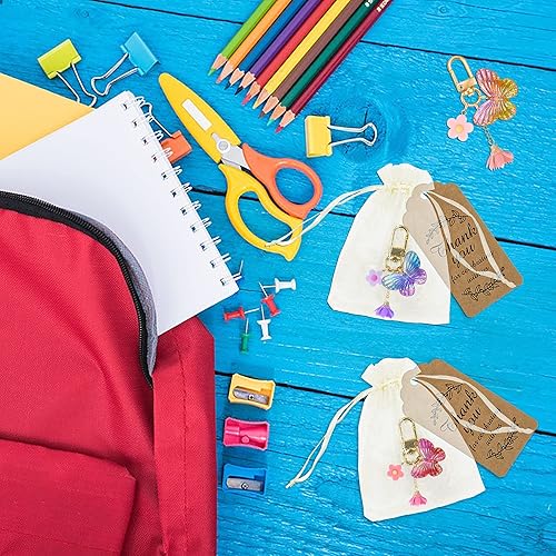 Miniatura 4 de 12 juegos de llaveros de fiesta de mariposa con etiquetas de papel kraft de agradecimiento para niñas, temática de mariposa, fiesta de cumpleaños,