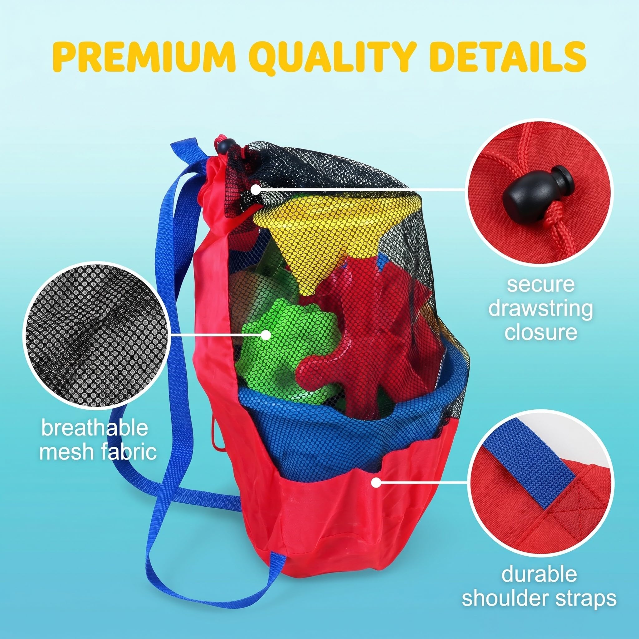 Bolsa de Almacenamiento Accesorios Playa, Mochila Malla para Juguetes de Arena, Accesorios de Playa & Baño, Rojo