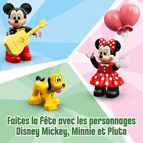 LEGO Duplo Disney Le Train d’Anniversaire de Mickey et Minnie - Jouet Train pour Fille ou Garçon dès 2 Ans - Jouet Éducatif pour Enfants en Bas Âge - Briques de Chiffres & 3 Figurines - Cadeau 10941 - 2