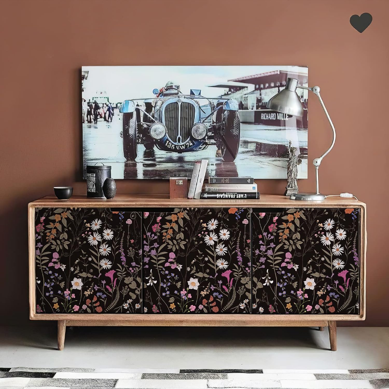 Wallpaper Self-Adhesive Blooming Vintage Colourful Flowers Wall Paper for Bedroom Living Room Cabinet, Peel and Stick Beige Sketch Little Flowers Wallpaper Mural 47.36 sq. feet (393.7"x17.3", Black)