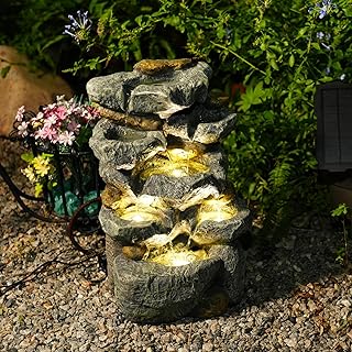 Solar Water Fountain Outdoor Garden, 19.3 Inch Cascading Stone Design 5 ...