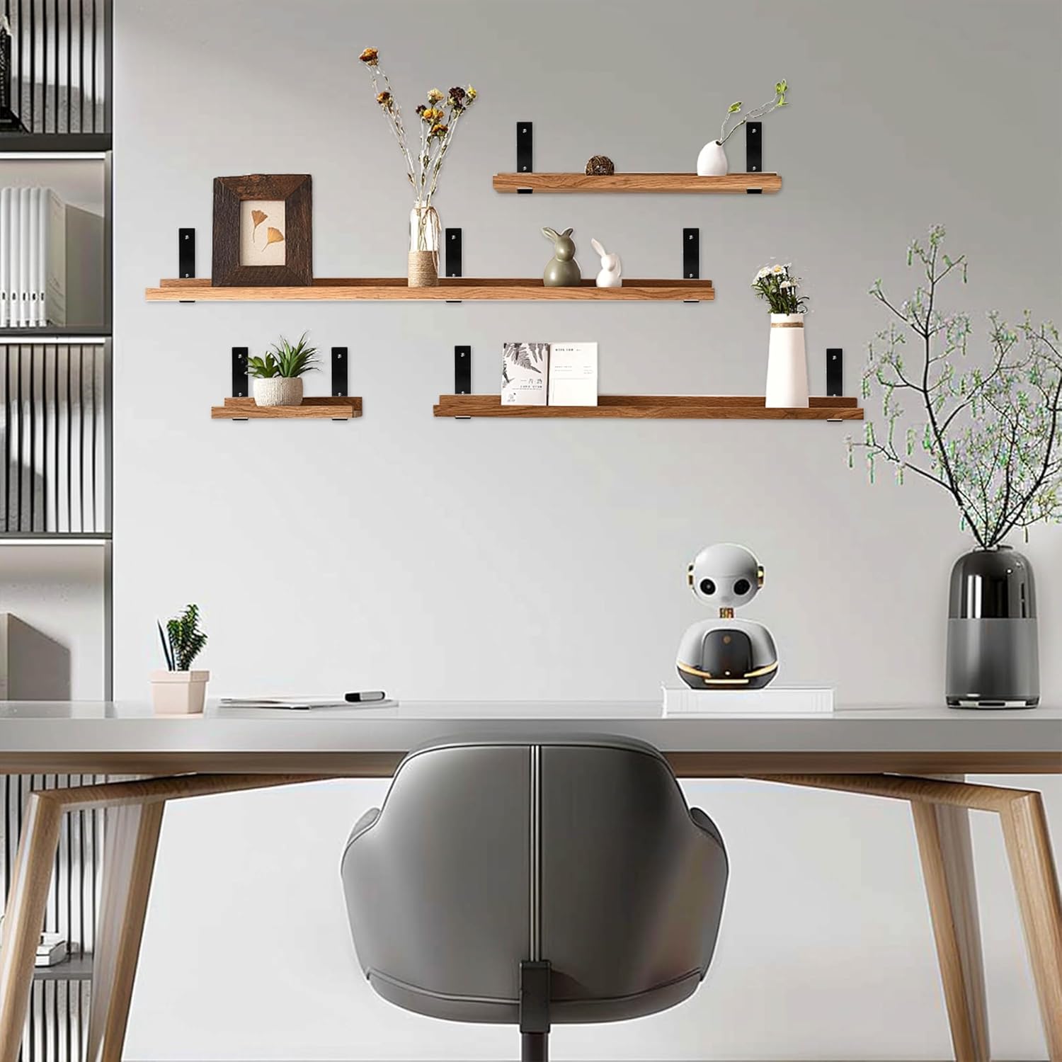 HEART ART 4 Pack Shelf Brackets 8 inch,L Brackets for Shelves,Black Heavy Duty Metal Shelf Brackets,8”x4”x1.4”