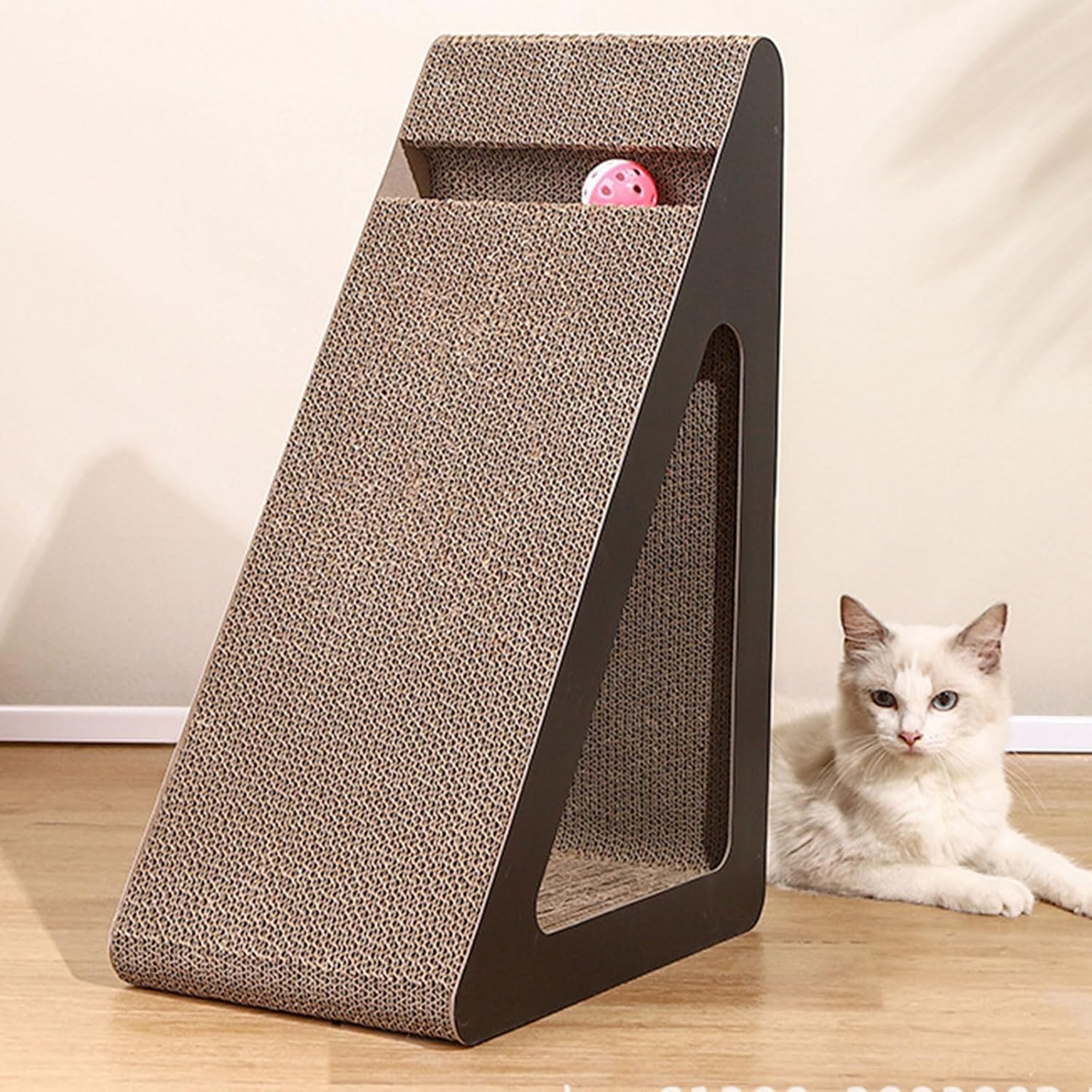 Space Saving Triangular Cats Scratcher Stand with Rotating for Interaction Fun and Claws Health Grinding Scratch Toy
