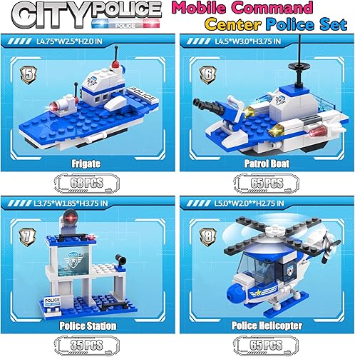 Miniatura 3 de Juego de 1338 piezas de bloques de construcción de camión de centro de mando móvil de la estación de policía de la ciudad, en 25 modelos diferentes,