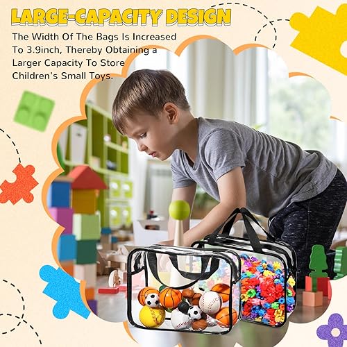 Miniatura 7 de Sanwuta Paquete de 4 bolsas grandes de almacenamiento de juguetes, reutilizables de PVC transparente, bolsas organizadoras con dos asas, contenedor