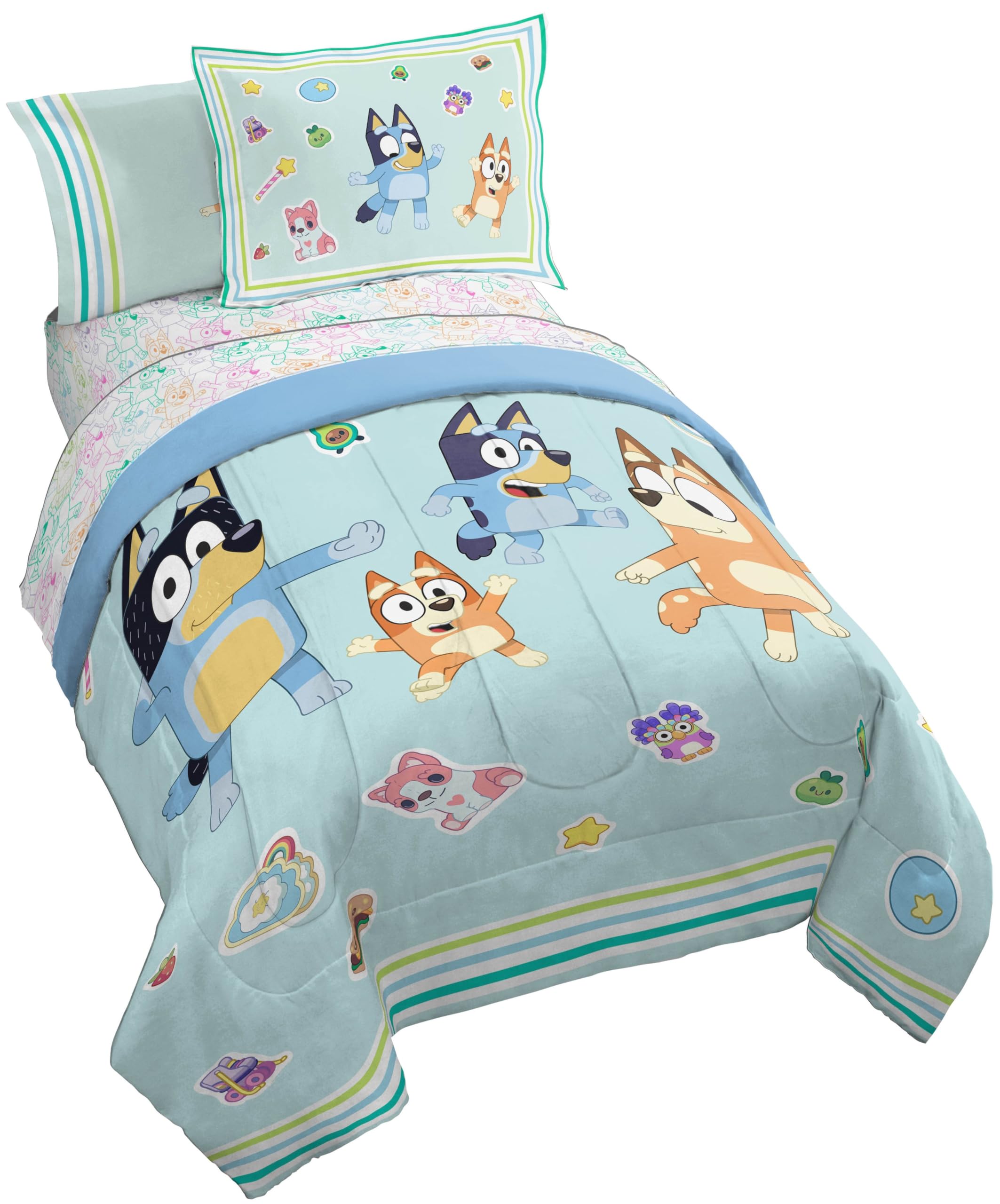 Jay Franco Kids Comforter Set Includes Sheets and Pillow Covers - Soft and Cozy Bed Set for Stylish Room Decor, Blue - Bluey 5 Piece Twin Size Bedding