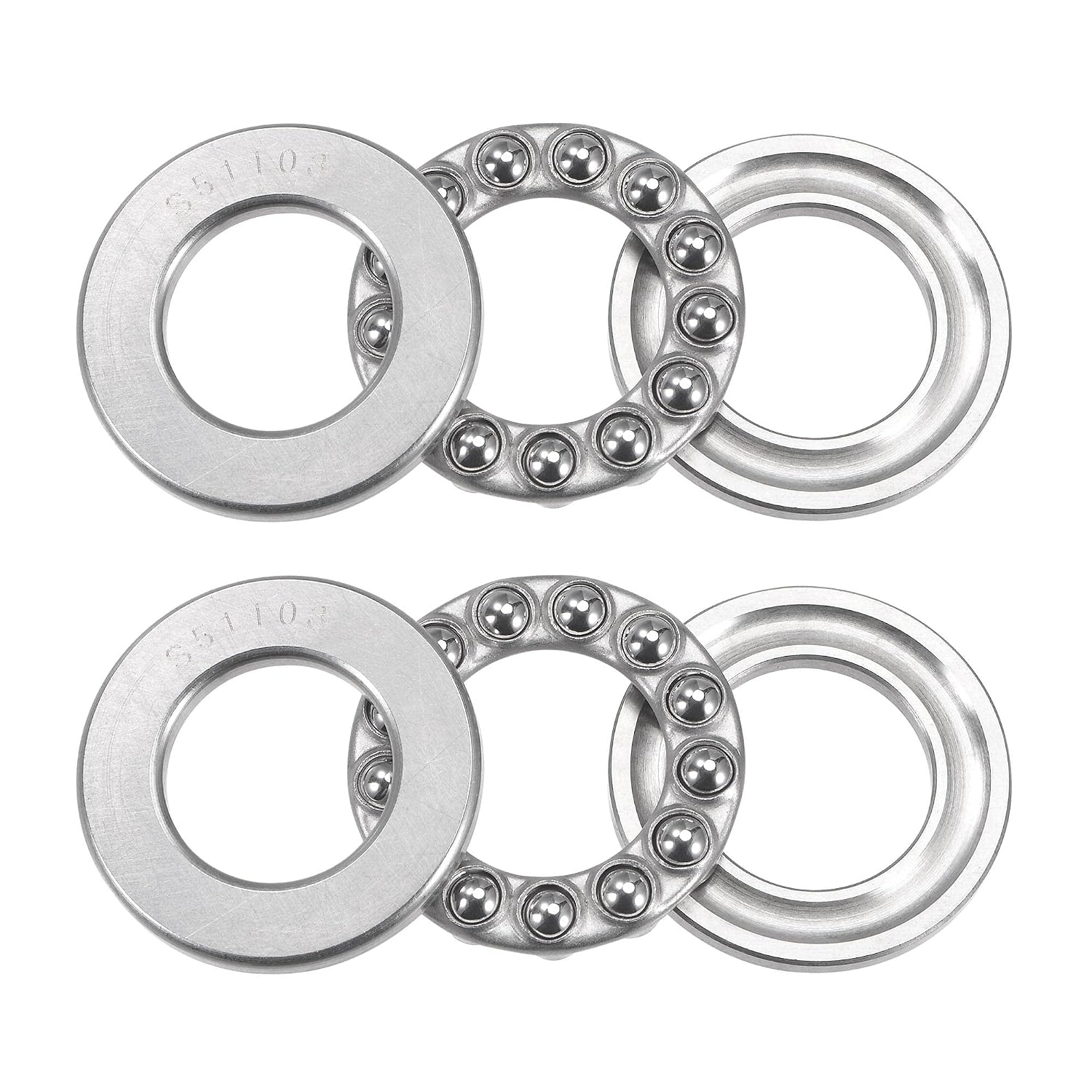 uxcell S51100 Thrust Ball Bearing 10mm Bore 24mm OD 9mm Thick Stainless Steel with Washers 2pcs