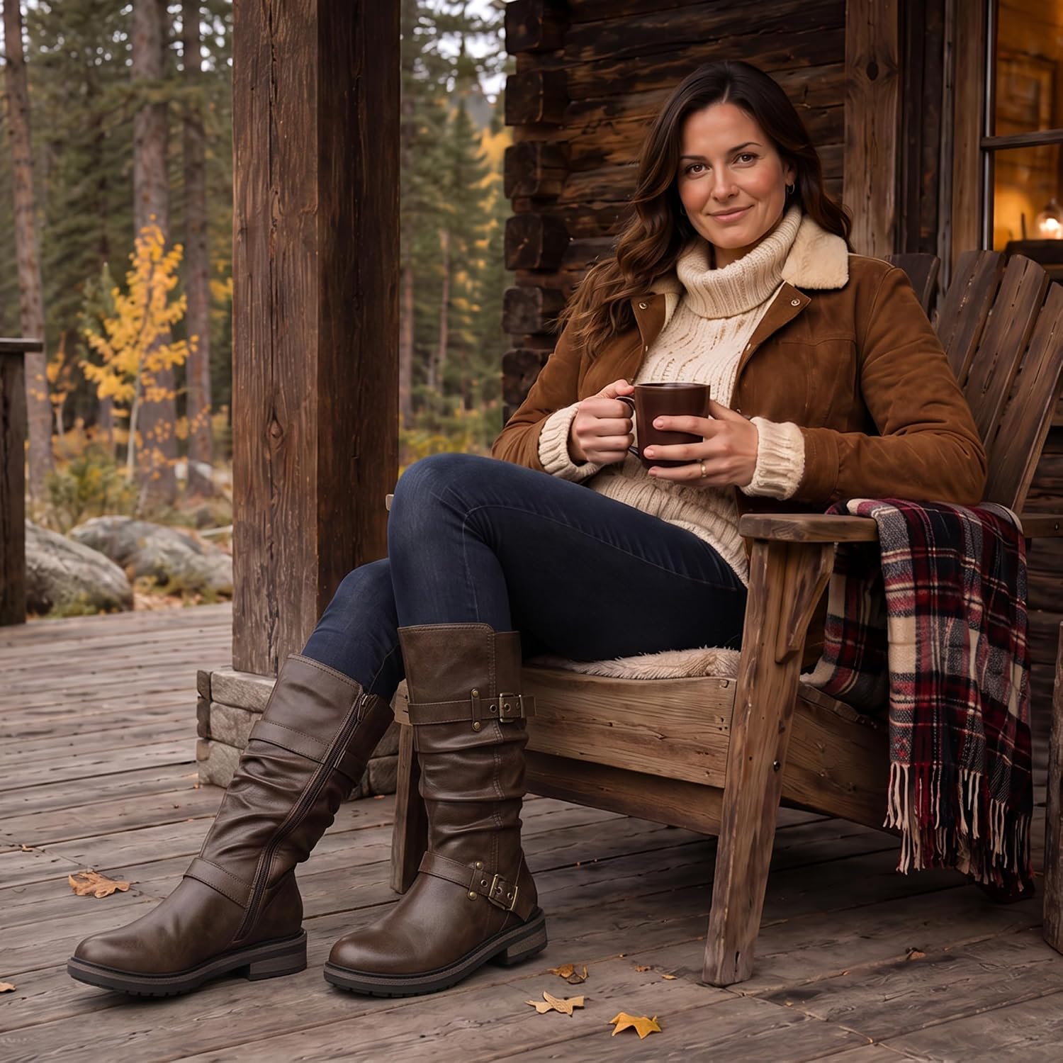 SHIBEVER Women's Mid Calf Boots: Wide Calf Comfortable Low Heel Riding Boot image 2