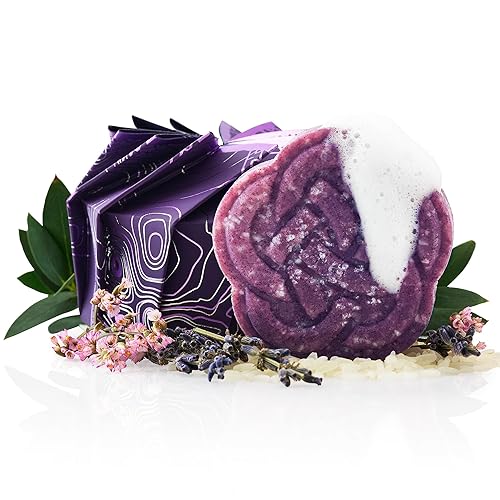 Viori Barra de champú morado, hecha a mano con agua de arroz Longsheng e ingredientes naturales, barra de champú totalmente natural, neutraliza los