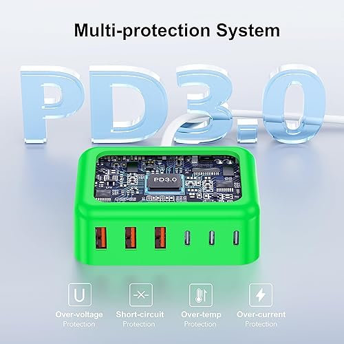 Miniatura 30 de Cargador rápido USB C, 150 W, 6 puertos de escritorio, PD GaN, cargador rápido, estación de carga, bloque de 65 W, adaptador de corriente USB C