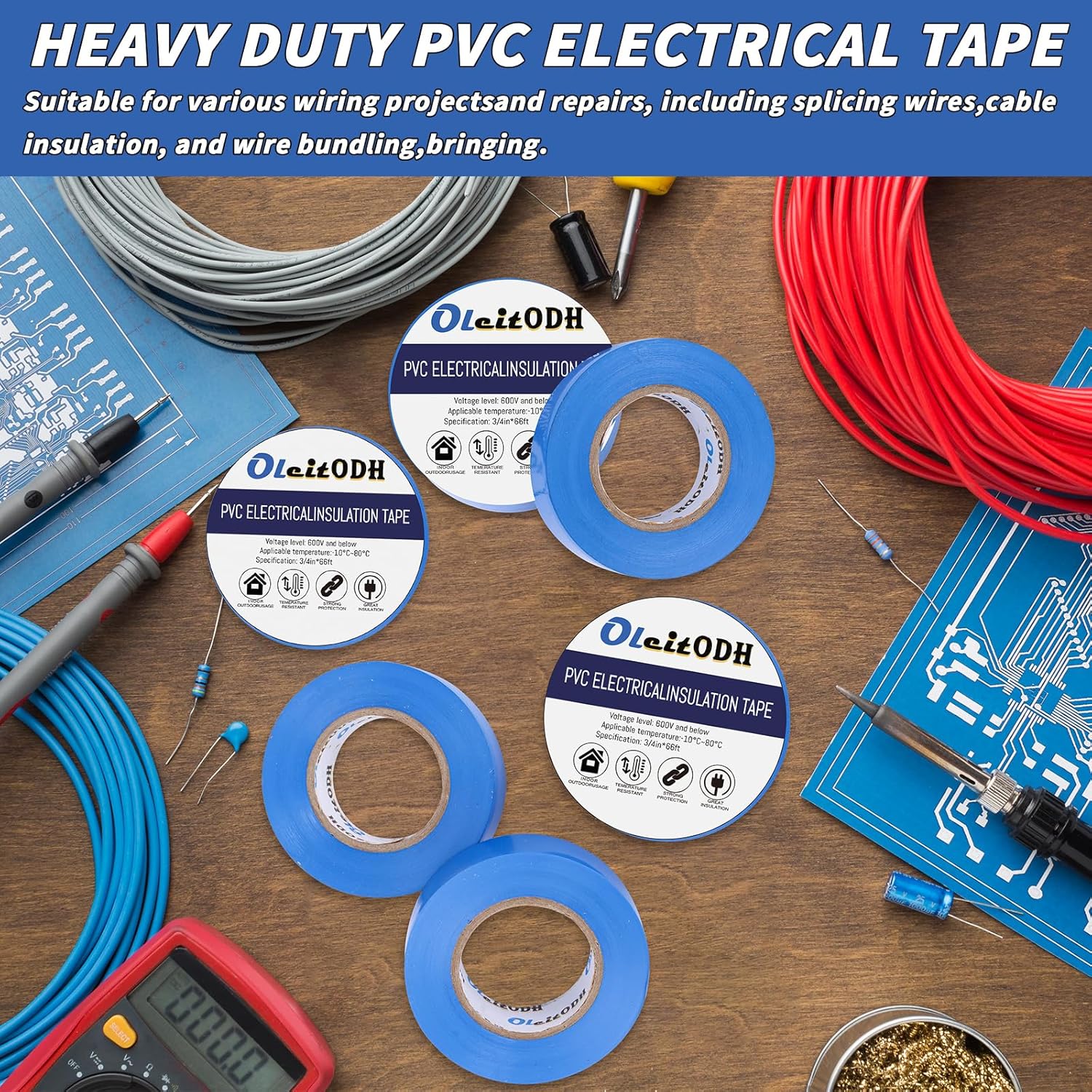 100 Rolls Blue Electrical Tape Bulk 3/4 Inch x 66ft, Waterproof Vinyl Electric Tape High Temp Insulation Tape for Electrical Protection Home Outdoor Electric Insulating Wire Wrapping