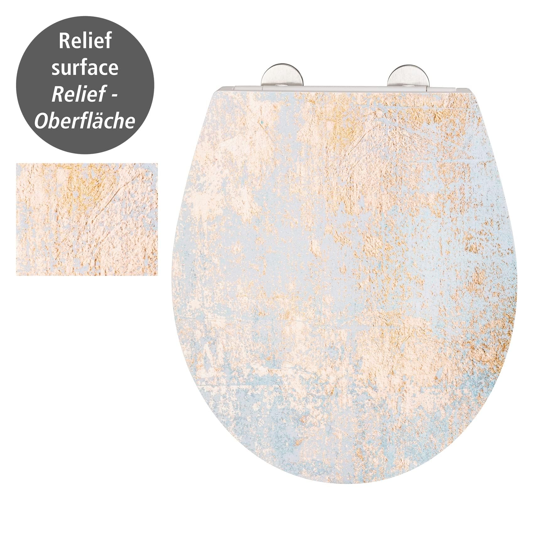 WENKO Asiento de WC Agate, asiento de inodoro higiénico de Duroplast antibacteriano con cierre suave y fijación higiénica Fix-Clip de acero inoxidable, tapa WC con superficie de relieve, 38 x 44,5 cm