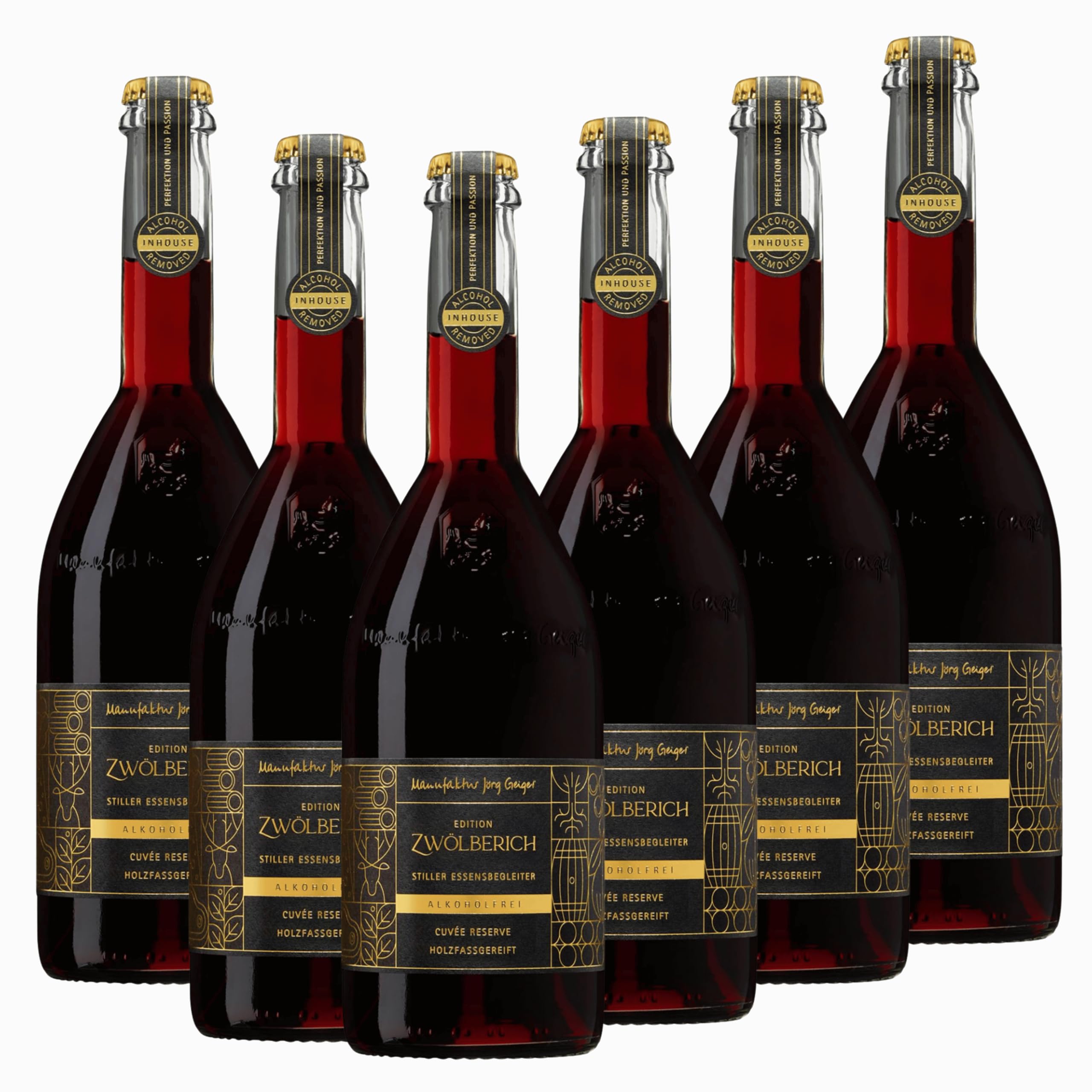 Manufaktur Jörg Geiger Edition Zwölberich (6x0,75l) - Alkoholfreier Rotwein aus Deutschland, holzfassgereift - <0,5% vol - inkl. gratis Weinausgießer | Vollmundig und würzig
