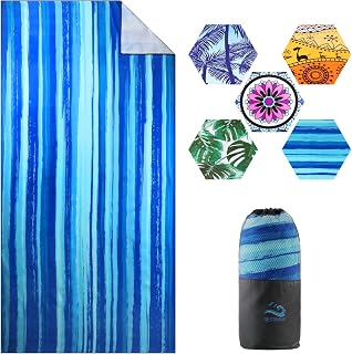 Beach Towel, Microfiber Beach Towels, Oversized, Quick Dry (73" x 35") Sand Proof, Absorbent, Compact, Beach Blanket, Lightweight Towel for The Swimming, Sports, Beach, Gym-Blue Stripes