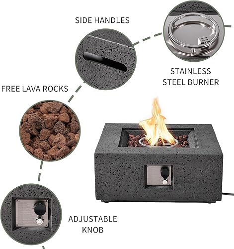 Miniatura 6 de COSIEST Mesa de centro para fogata de propano para exteriores, base cuadrada de óxido de magnesio de 28 pulgadas, calentador de patio con quemador