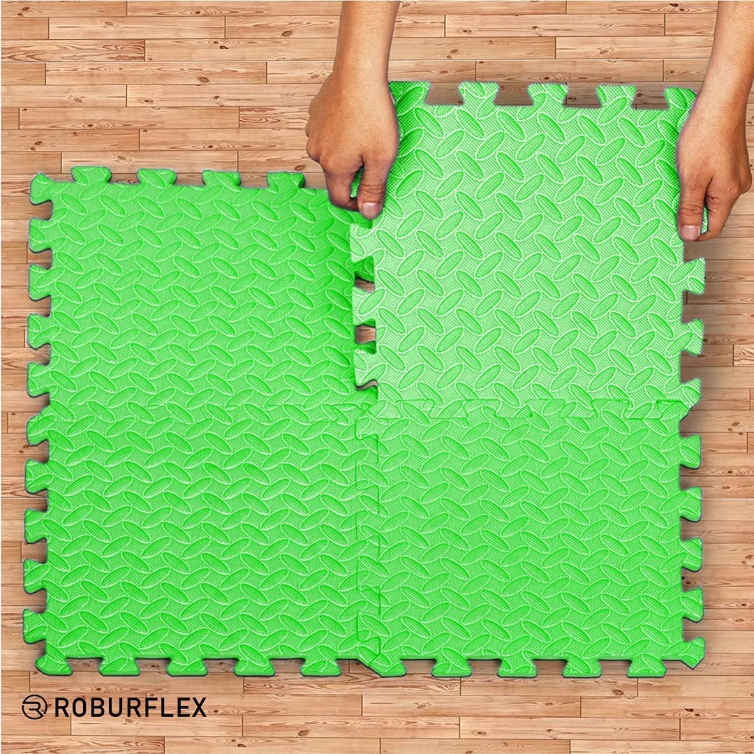 GSQUARE Fitness Puzzle Mat, Gym Floor Mat, Exercise Mat, EVA Foam Interlocking Tiles, Protective Flooring for Gym Equipment and Workouts, 12mm Extra Thick (Green, 4pcs - 16 Square Feet) 2