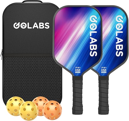 Juego de palas de pickleball Golabs PB1 de 2, superficie duradera de fibra de vidrio y núcleo de polímero de potencia STR de 16 mm de núcleo,