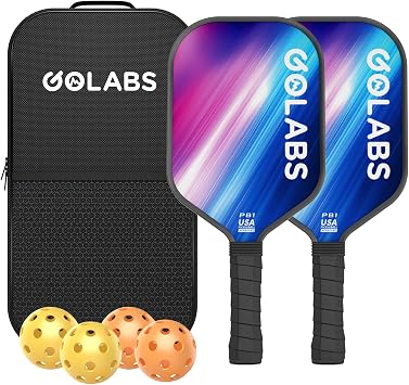 Golabs Pickleball Paddles Set of 2,Fiberglass USAPA Approved 16mm Thickness | 8oz Lightweight, 5.51" Comfort Anti-Slip Elongated Grip Increased Power and Spin, PP honeycomb Core, Fiberglass Surface