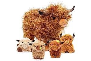 OUOZZZ Highland Cow Plush Animal Family Set - Mommy and 4 Adorable Babies