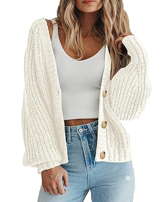 PRETTYGARDEN Women's Chunky Knit Open Front Sweater Long Sleeve Button Loose Short Cardigan Outerwear Coats
