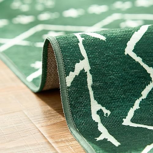 Miniatura 7 de jinchan Alfombra de Navidad de 5 x 7 pies, color verde, marroquí, moderna, lavable, antideslizante, delgada, con diamantes, decoración de