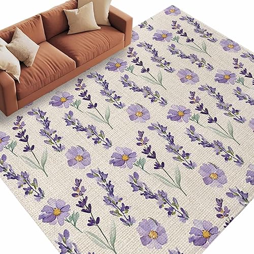 Miniatura 2 de Alfombra de área de 5 x 8 pies para sala de estar, alfombra de dormitorio floral lavanda, alfombra lavable antideslizante, alfombra de verano con