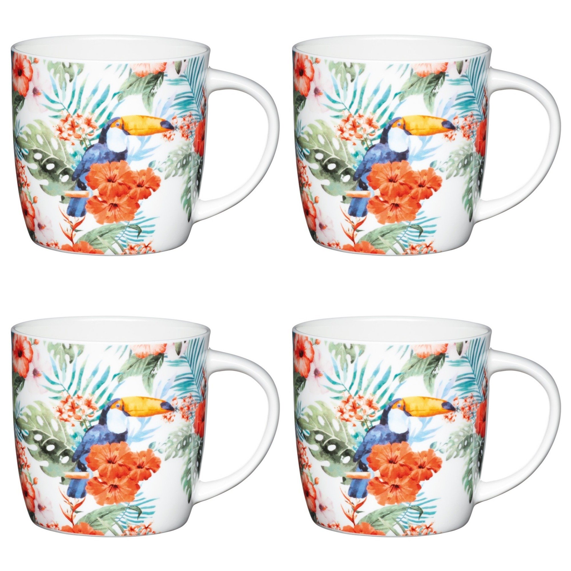 Rackhams Set Of Four China Toucan Mugs - Multicolour - Porcelain - Mug