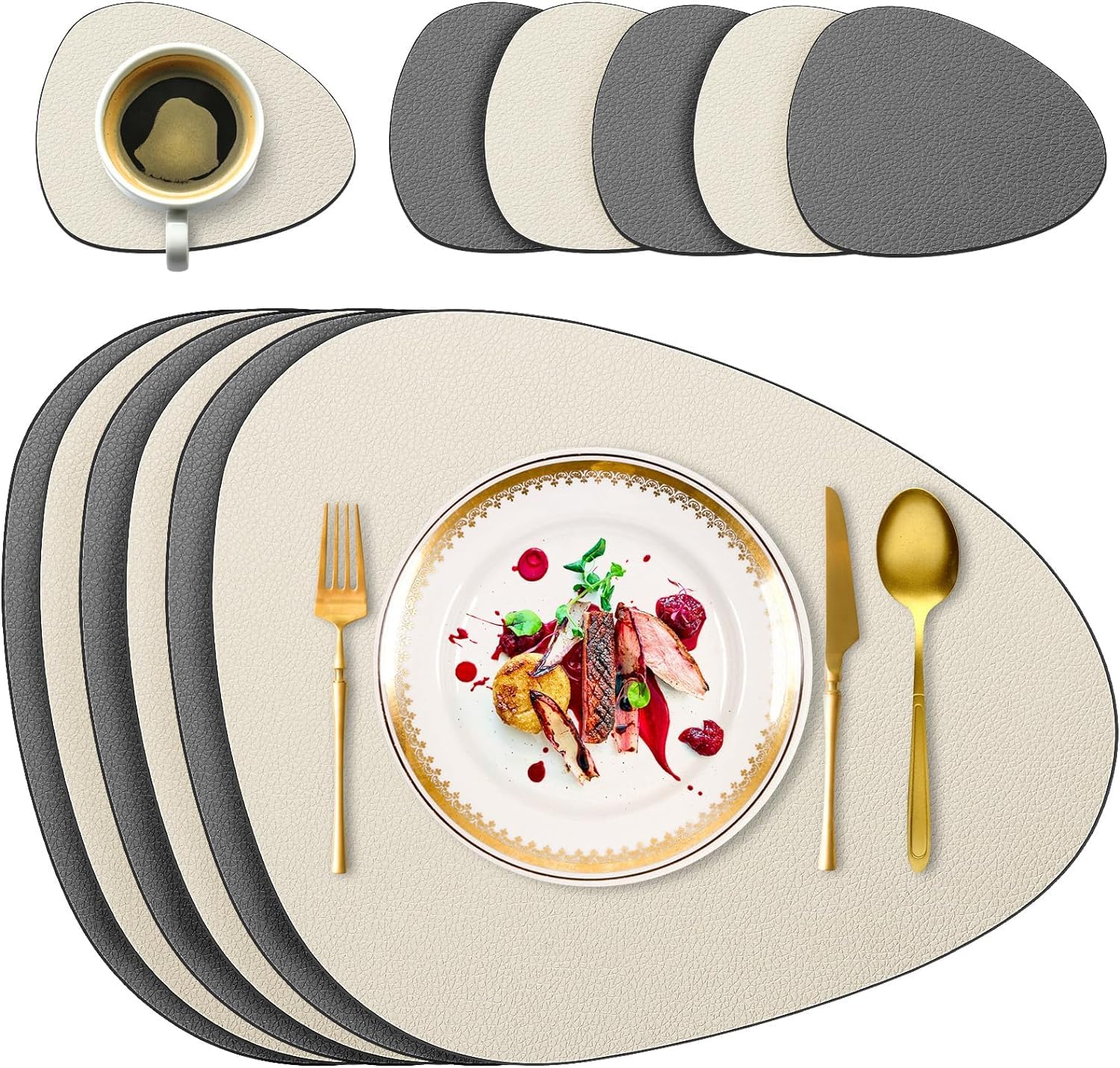 Set di 4 tovagliette rotonde in pelle, lavabili e sottobicchieri, impermeabili, effetto pelle, resistenti al calore, antiscivolo, per casa, ristorante, tavolo da pranzo, hotel, marrone