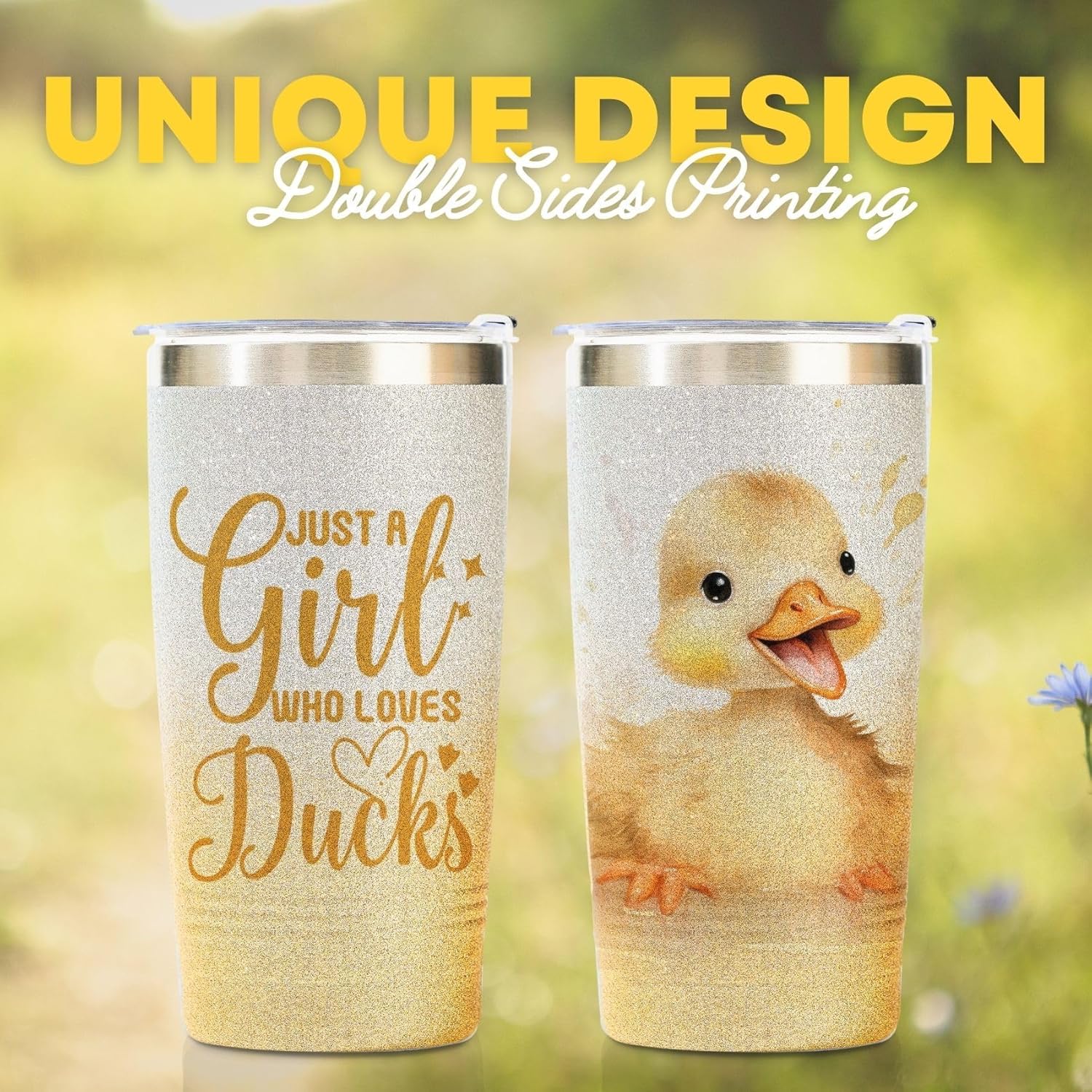Onebttl Duck Gifts for Women - Duck Themed Coffee Mug Glitter 20oz Coffee Mug Tumbler for Girls & Birthday Occasions - Image 2